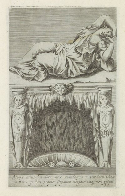 Escultura do Ariadne adormecido por cima de uma lareira
Ninfae cuiusdam dormentis simulacrum in viridario Vaticano Romae quidam propter serpentem Cleopatre imaginem putant (título sobre o objecto)
Esculturas antigas em Roma (título da série)
Antiquarum  de Anonymous