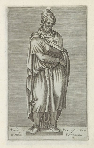 Sculptuur van een barbaarse gevangene
Parthorum rex captivis Romae in aedibus Farnesianis (título sobre o objecto)
Escultor antieke em Roma (título da série)
Antiquarum statuarum urbis Romae quae in publicis locis visuntur icones (título da série) de Anonymous