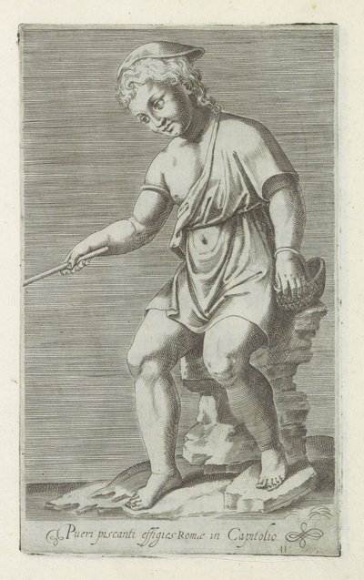 Sculptuur van een vissende jongen Retrato de um menino pescador no Capitólio de Roma (título no objeto) Esculturas antigas em Roma (título da série) Ícones das antigas estátuas da cidade de Roma que são vistas em locais públicos (título da série) de Anonymous