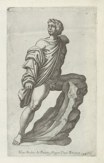 Sculptuur van een zoon van Niobe
Filius Niobes in palatio magni ducis Etruriae (título sobre o objecto)
Escultor antieke em Roma (título da série)
Antiquarum statuarum urbis Romae quae in publicis locis visuntur icones (título da série) de Anonymous