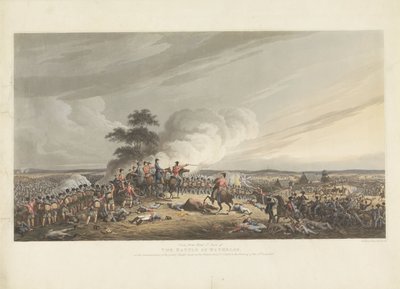 Escória de Waterloo, 1815 Vista do Mont St. Jean da Batalha de Waterloo, no início da grande Carga feita aos franceses por volta das 7 horas da noite de 18 de junho de 1815 (título no objeto) de Anonymous