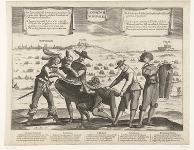 Caricatura dos espanhóis após a perda de Breda, Thionville, Perpignan, Portugal e Catalunha, 1643 L