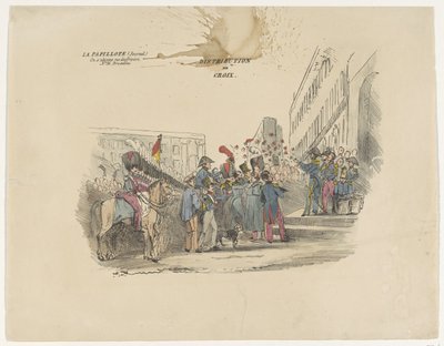 Cartoon representando a distribuição de cruzes honorárias belgas, 1834 Distribution de Croix (título no objeto) de Anonymous