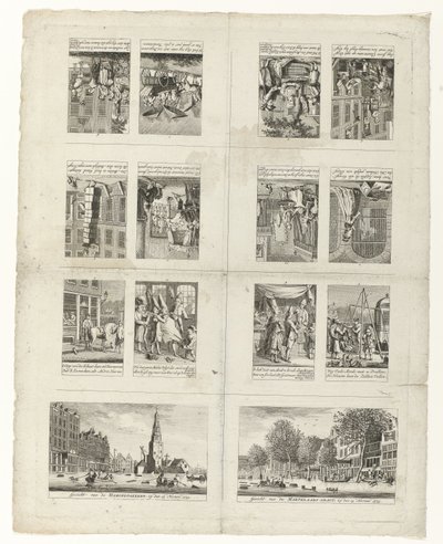 Estampas falsas na moda e duas vistas de Amesterdão durante as inundações de 1775 de Anonymous