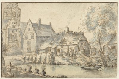 Paisagem de Cityscape com uma grande igreja de Anonymous