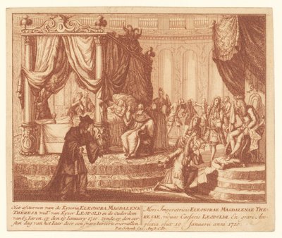 Leito de morte da imperatriz Leonor do Palatinado-Neuburg, 19 de janeiro de 1720 A Morte da Kyserin Eleonora Magdalena Theresa Woad. de Kyser Leopold na Idade de 65 Iaren (...) (título no objeto) de Anonymous