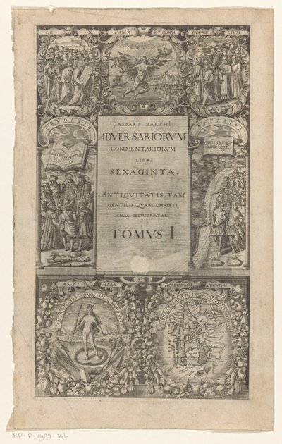 Título rodeado por sete cartuchos
Adversariorum commentariorum, libri sexaginta, Tomus I (título sobre o objecto)
Página de título para: Caspar von Barth, Adversariorum commentariorum libri LX, 1624 de Anonymous