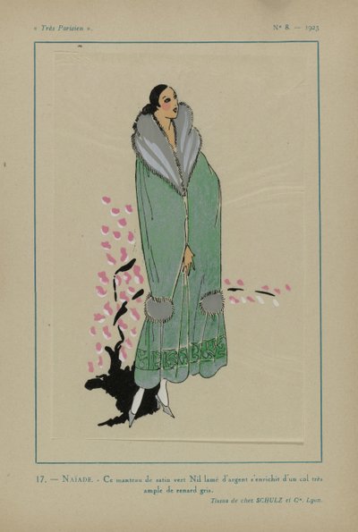 Muito parisiense, 1923, nº 8: 17.- NAÏADE. - Este casaco de cetim verde Nilo... de Anonymous