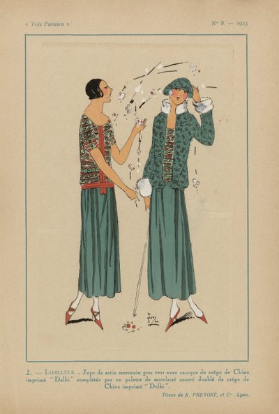 Muito parisiense. Moda, Chique, Elegância Muito parisiense, 1923, nº 8: 2.- LIBÉLULA. / Saia de cetim marroquina... de Anonymous