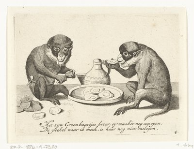 Dois macacos a comer ostras
Vários actos de vida humana apresentados por macacos (título da série)
O que é 