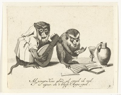 Dois macacos fazem música
Vários actos de vida humana apresentados por macacos (título da série)
O que é 