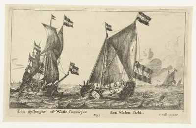 Dois navios: um iate estatal e um intérprete Um Explicador ou Watte Convoyer A States Yacht (título no objeto) de Anonymous