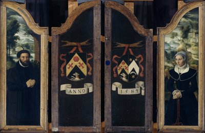Duas asas de um tríptico com os retratos de Julien de Brouckere e sua esposa Elisabeth Canneel de Anonymous