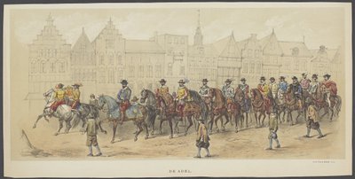 mascarada de Utreque, placa a: a nobreza, 1856
A Nobreza. (título sobre o objecto)
Os Fundadores da Liberdade da Holanda, (era William I) apresentados por H.H. membros do corpo estudantil de Utrecht, celebrando o 220º aniversário do Utrechtse Hooge de Anonymous