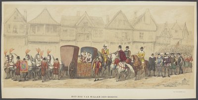 Utrecht mascarada, placa e: o tribunal, 1856
O Tribunal de Guilherme, o Primeiro (título sobre o objecto)
Os Fundadores da Liberdade da Holanda, (tempo de William I) apresentados por H.H. membros do corpo estudantil de Utrecht, celebrando o seu 220º aniv de Anonymous