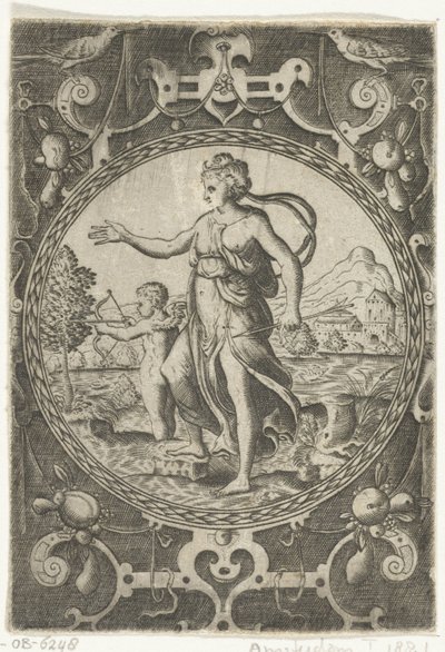 Vénus e Cupido
Medalhões com figuras do Julgamento de Paris num quadro de encaixes com guirlandas (título da série) de Anonymous