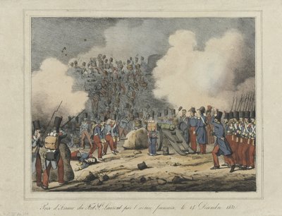 Verovering van de Lunet van Saint-Laurent, 1832 Tomada de Fort St. Laurent pelo exército francês, 14 de dezembro de 1832 (título no objeto) de Anonymous
