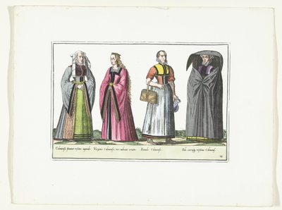 Quatro mulheres vestidas à moda alemã, c. 1580 Costumes Allemands (título no objeto) de Anonymous