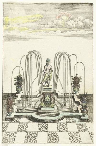 Bacia quadrada com protuberâncias semicirculares Architectura Curiosa Nova (título da série) de Anonymous