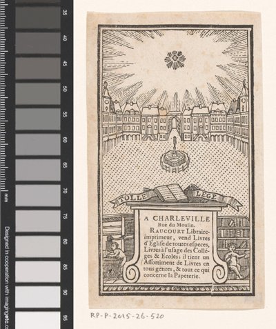 Cartão de visita de Jean-Baptiste-François Raucourt, livreiro e impressor em Charleville de Anonymous
