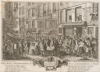 Comércio de vento na Rue Quinquempoix, 1720 De Regte Imagem da Negociação do Vento Realizada no Estreito de Quinquempoix para Parys (título no objeto) A Grande Cena da Loucura (título da série) de Anonymous