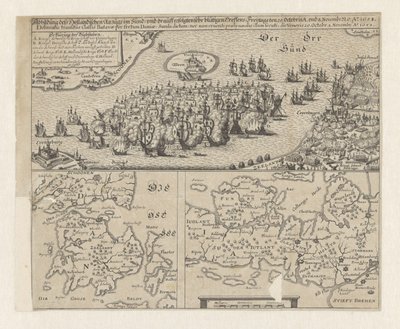 Zeeslag em de Sont, 1658 Foto do terno holandês em Sündt / e reuniões muito sangrentas se seguiram, sexta-feira 29 de outubro A. e 8 de novembro. ... Ao. 1658 (título no objeto) de Anonymous