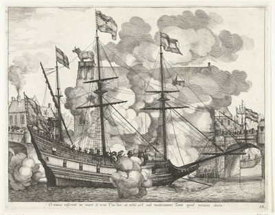 Zeilschip, naar rechts; intocht van Ferdinand te Gent em 1635 (nº 38) Ó navio, novas Ondas o levarão ao mar: mas não há nada sob o controle daquele que você teme conduzir (título no objeto) O navio triunfante de outros marinheiros de Anonymous
