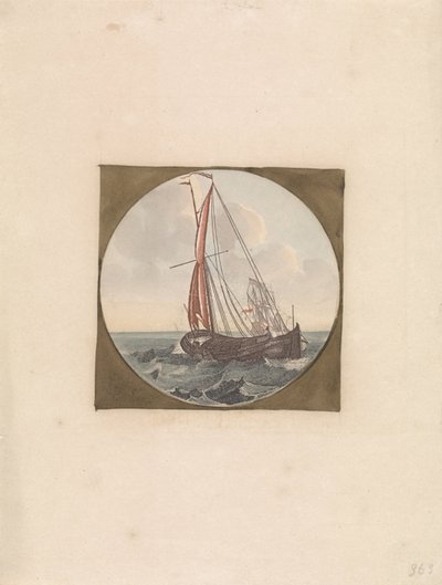 Navio à vela no mar, visto obliquamente por trás
Navios no mar (série B) (título da série) de Anonymous