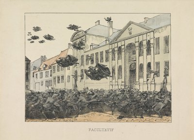 Corvos negros fogem do Collegium Philosophicum, 1829
Facultatif (título sobre o objecto) de Anonymous