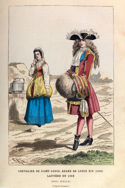 Cavaleiro de São Luís (1693) e Laitiere (1680) sob o reinado do rei Luís XIV no século XVII - Cavaleiro da Ordem de São Luís, reinado do rei Luís XIV 1693, e laticínio de Anonymous Anonymous