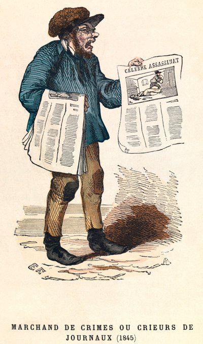 Um criador de jornais em 1845, gravura, coleção privada - Vendedor de jornais em Paris de Anonymous Anonymous
