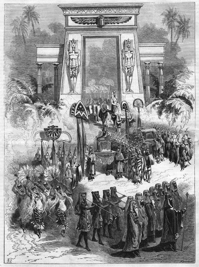 Acto II da peça, Aida. Grande ópera em quatro atos e sete quadros de Giuseppe Verdi (1813-1901) peças no teatro italiano em Paris. Gravura em "L