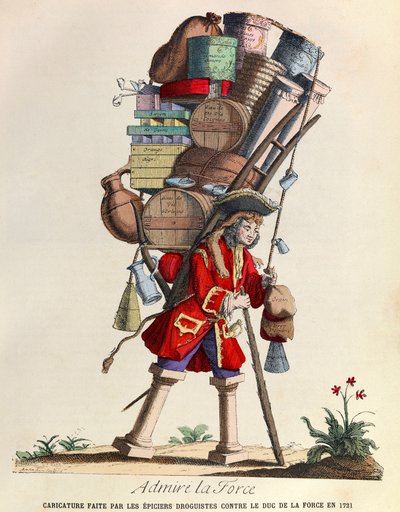 Admire La Force Caricature made by the drugists of Paris against the Duke of La Force in 1721 (regne of King Louis XV) - coleção particular de Anonymous Anonymous