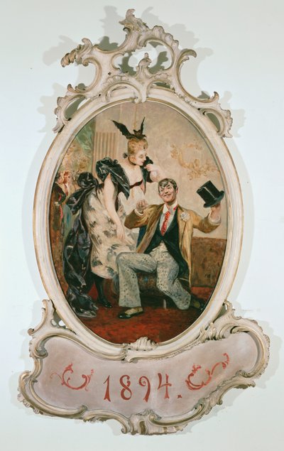Alexander Girardi e Marie Geistinger como Doutor Falke e Rosalinde na ópera O Morcego, de Johann Strauss (óleo sobre cartão) de Anonymous Anonymous