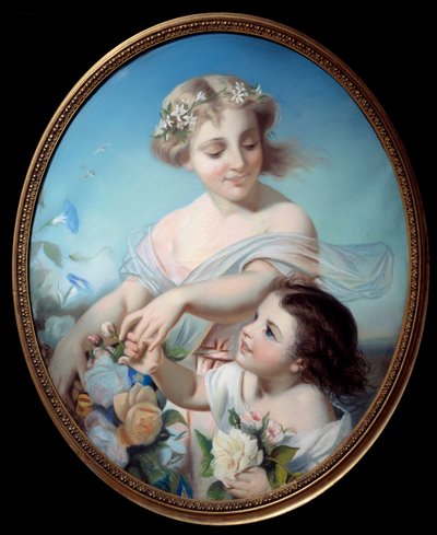 Alegoria do verão Uma mãe e sua neta segurando buquês de flores. Uma pintura anónima. Século XVIII Rouen, Musee des Beaux Arts de Anonymous Anonymous