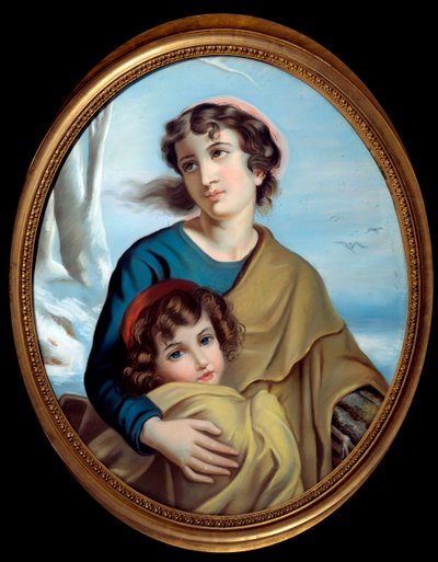 Alegoria de inverno Uma mãe protegendo seu filho para aquecê-la. Uma pintura anónima. Século XVIII. Rouen, Museu de Belas Artes. de Anonymous Anonymous