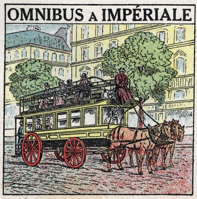Tracção animal: omnibus a imperiale no século XIX. Ilustração anónima a partir de 1925. Coleção privada. de Anonymous Anonymous