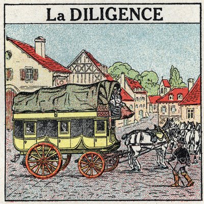 Tracção animal: a diligência. Ilustração anónima de 1925. Coleção privada. de Anonymous Anonymous