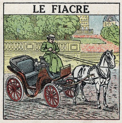 Tração animal: o fiacre. Ilustração anónima de 1925. Coleção privada. de Anonymous Anonymous