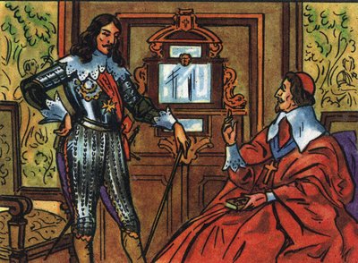 Armand Jean du Plessis de Richelieu ou Cardeal de Richelieu (1585-1642), ministro francês e Luís XIII (1601-1643), rei de França. Ilustração anónima na "Collection des souverains et chefs d