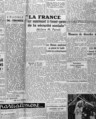 Artigo sobre a segurança social: "A França está agora na linha da frente da segurança social diz o Sr. Parodi" 1945 de Anonymous Anonymous