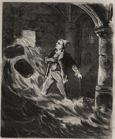 Tentativa de fuga do Toulon Bagne no século XIX. Gravação em "Histoire des bagnes depuis leur création à nos jours" (1877) por Pierre Zaccone (1817-1895) (Colonia Penale - colônia penal). Coleção particular. de Anonymous Anonymous