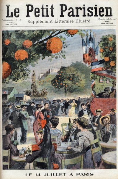 Baile de 14 de Julho em Paris. Um dos jornais "Le petit parisien" em 19/07/1908. Colecção privada. de Anonymous Anonymous