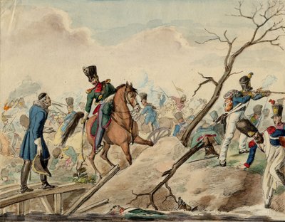 Bataillle de Leipsig (bataille des Nations) - Um Episódio da Batalha de Leipzig - Anônimo - 1813 - Aquarela sobre papel - 16,2x20,8 - Coleção Particular de Anonymous Anonymous