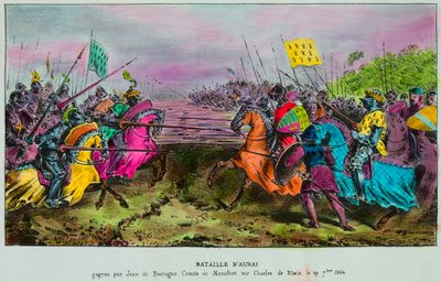 Batalha de Auray em 29 de Setembro de 1364 última batalha de sucessão da Bretanha entre um exército anglo-bretão contra as ordens de João IV da Bretanha (João III de Montfort, Jean Le Conquereur ou Le Vaillant de Anonymous Anonymous