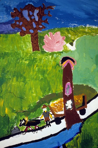 Camponeses bretões no campo. Desenho de crianças da escola da Croix Rousse em Saint Brieuc (Saint-Brieuc). de Anonymous Anonymous
