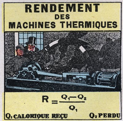 Calorimetria: eficiência das máquinas térmicas. Ilustração anónima de 1925. Coleção privada. de Anonymous Anonymous