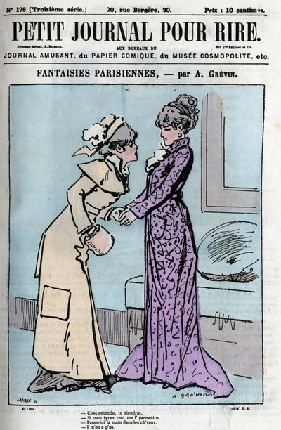 Desenho animado sobre casais parisienses. Duas mulheres a dizer sobre a autoridade dos seus maridos: "Fica entendido que virá". de Anonymous Anonymous