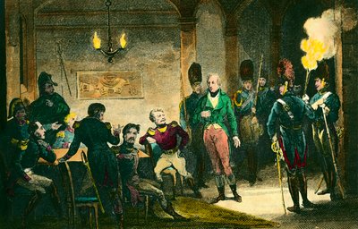 Caso de Louis de Bourbon, Duque de Enghien (1772-1804): cena do julgamento do príncipe suspeito de ter conspirado contra o primeiro cônsul Napoleão Bonaparte, ele foi condenado e executado sem provas. Gravação a partir de 1804. Coleção particular - O Juiz de Anonymous Anonymous