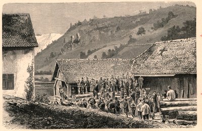 Celebração do culto católico em Santa Ursanne (Saint Ursanne), na Suíça, em 1874, após uma fotografia. Gravura em "Les Missions Catholiques au XIXeme Siecle" de Louis-Eugene (Louis Eugene) Louvet. coleção particular. de Anonymous Anonymous